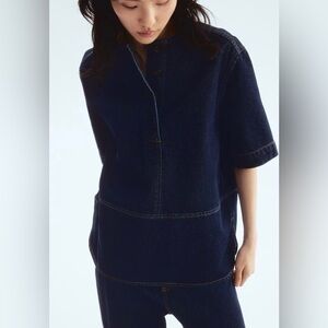 H&M Pullover Dark Denim Short sleeved Top, Size Small NWT